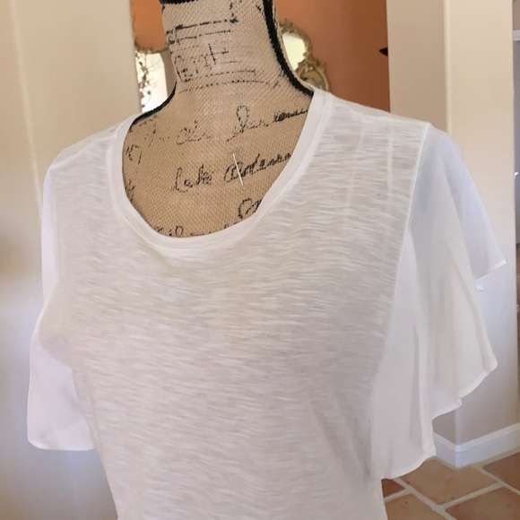 Vince Camuto Vintage Band White Flutter Sleeve Short Sleeve Top Medium - Picture 6 of 9